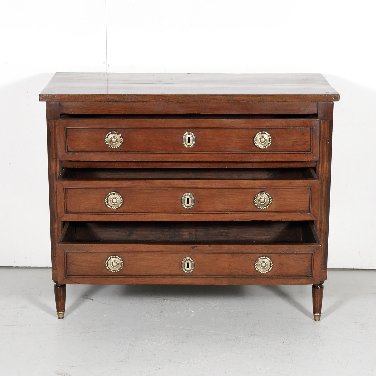 Mid-19th Century Petite French Louis XVI Style Walnut Commode with Inlay