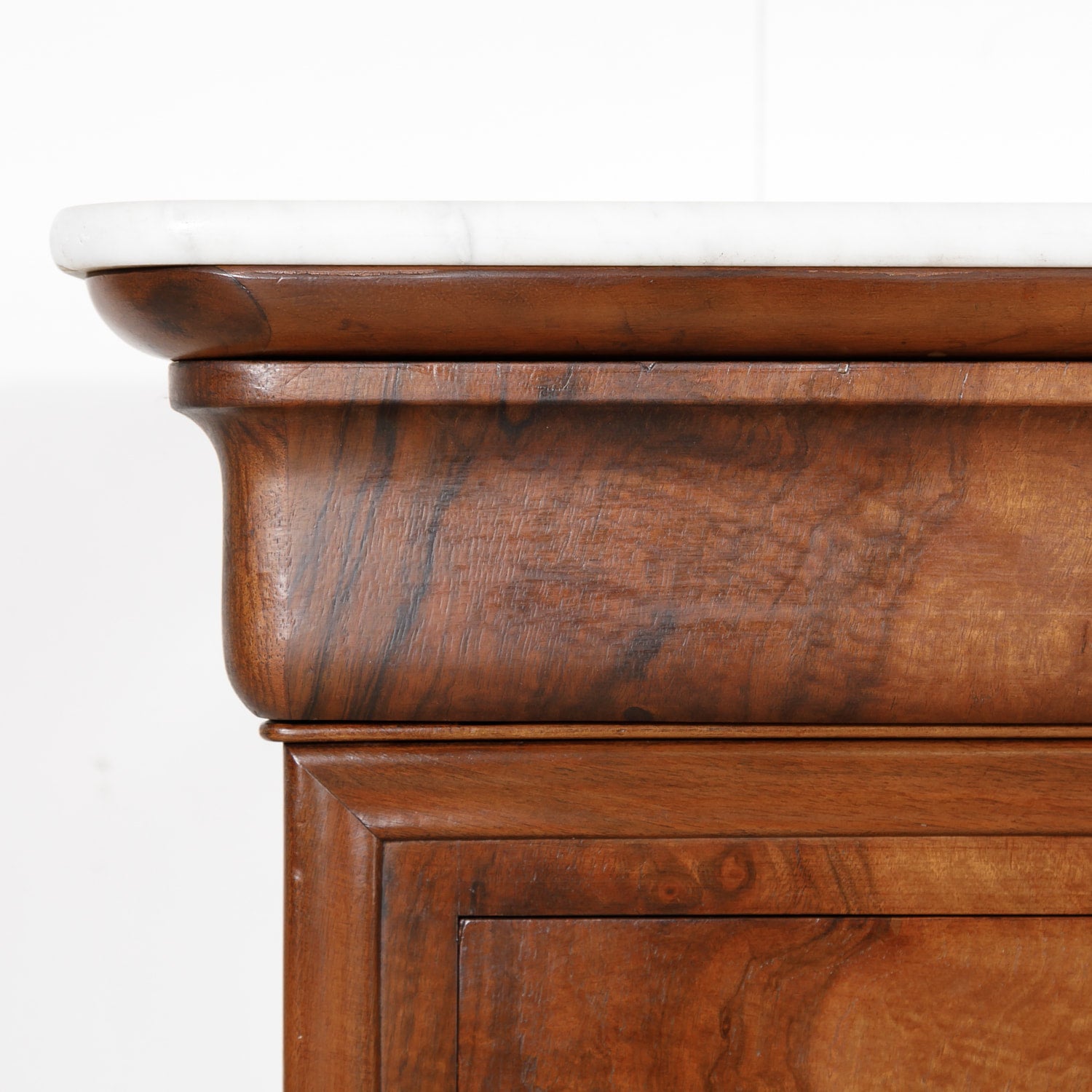 French Louis Philippe Period Walnut Commode with Bookmatch Front and Marble Top
