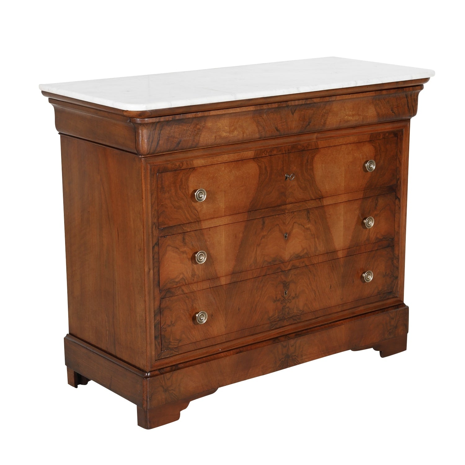 French Louis Philippe Period Walnut Commode with Bookmatch Front and Marble Top