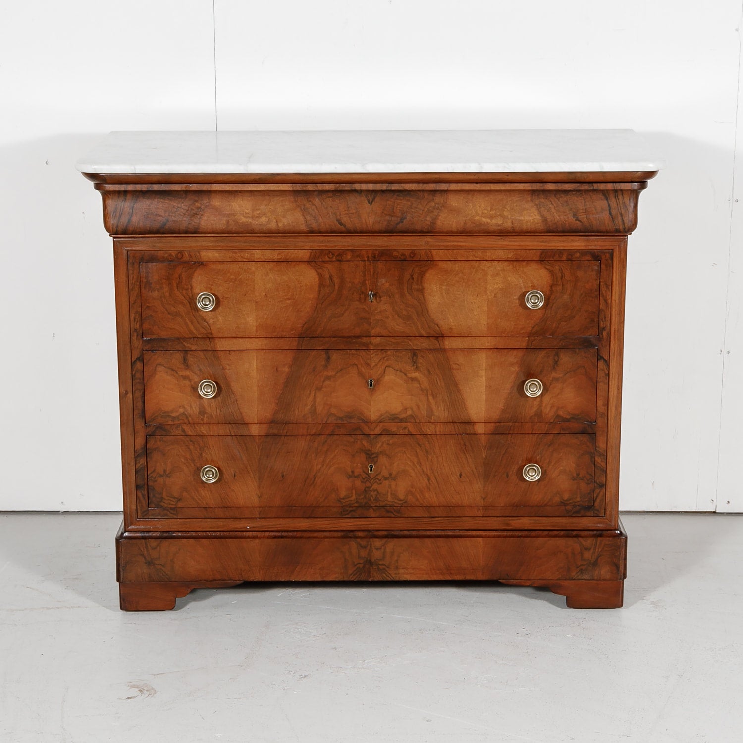 French Louis Philippe Period Walnut Commode with Bookmatch Front and Marble Top