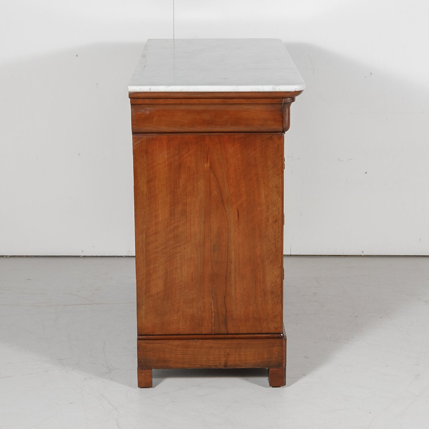 French Louis Philippe Period Walnut Commode with Bookmatch Front and Marble Top