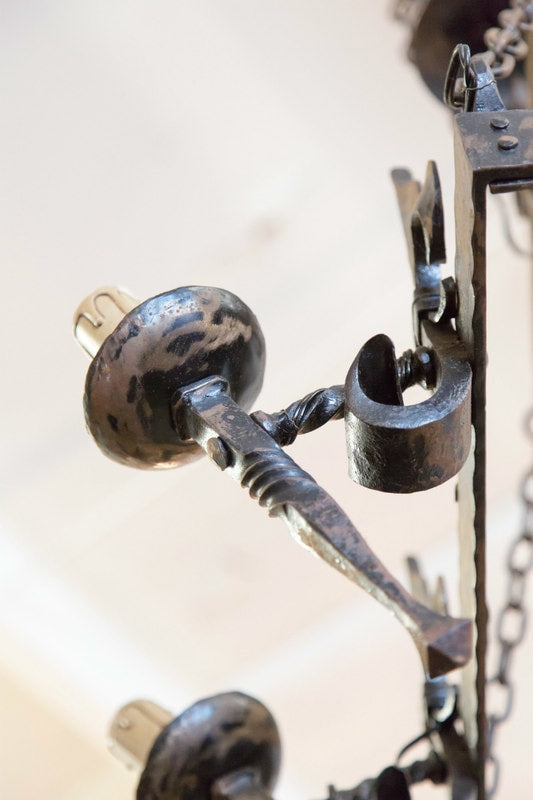 Country French Four-Light Hand Forged Iron Fleur de Lis Chandelier