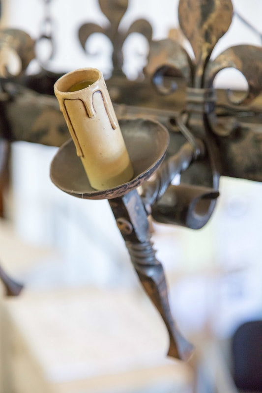 Country French Four-Light Hand Forged Iron Fleur de Lis Chandelier