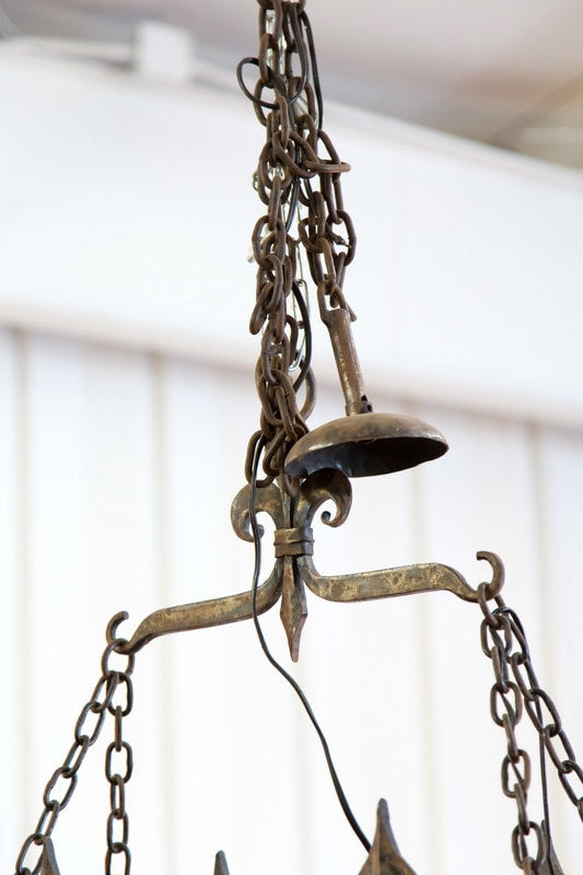 Country French Four-Light Hand Forged Iron Fleur de Lis Chandelier