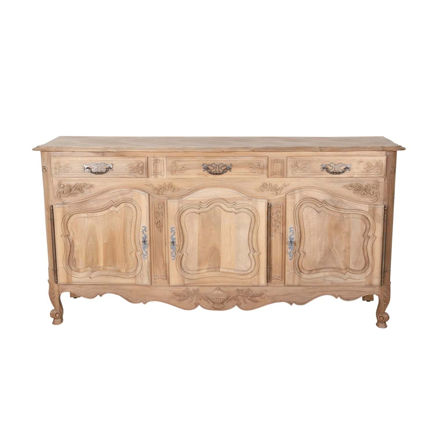 French Country Louis XV Style Bleached Walnut Enfilade Buffet