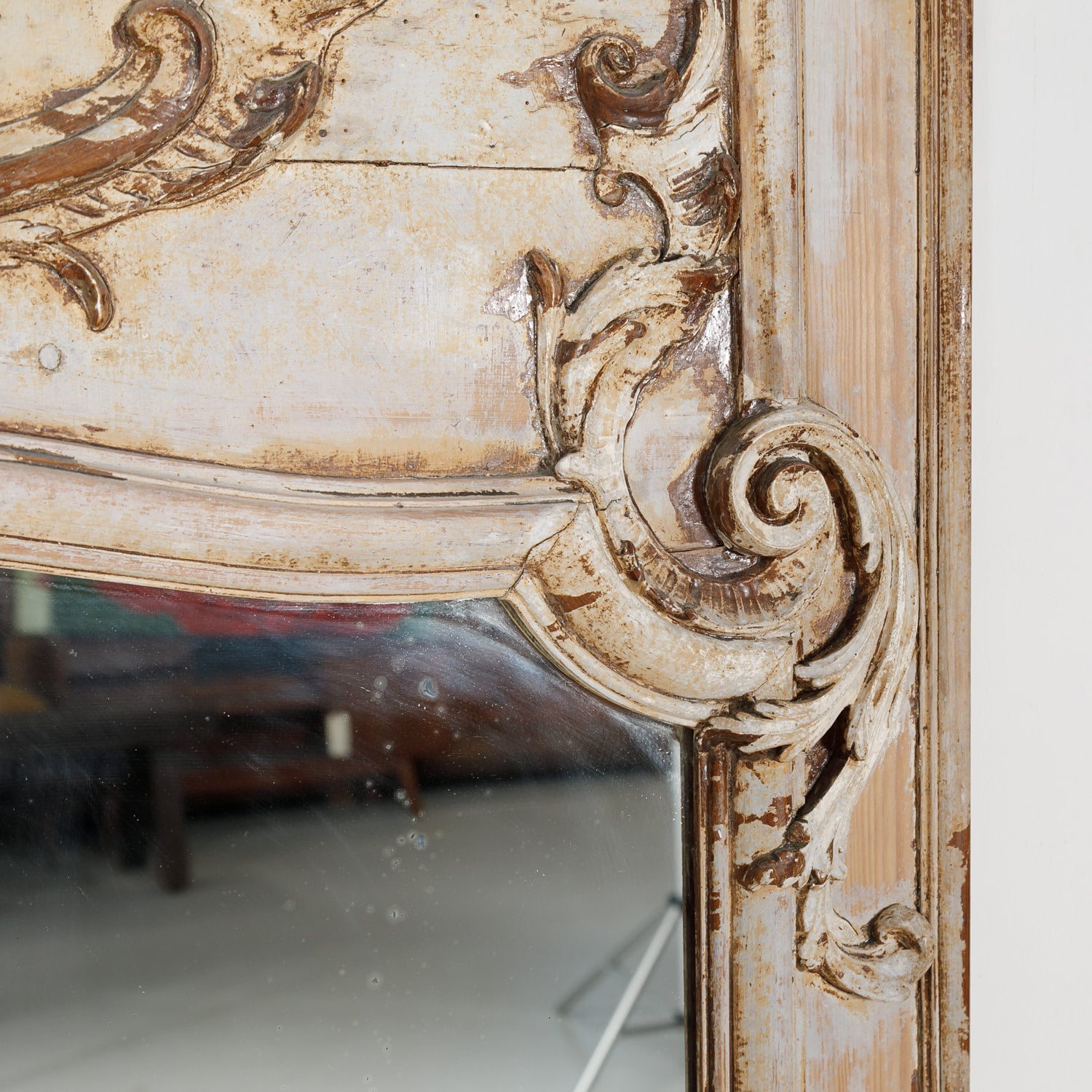 19th Century French Louis XV Style Painted Trumeau Mirror with Musical Instruments