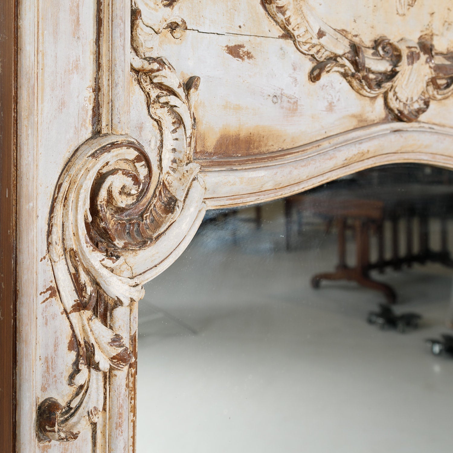 19th Century French Louis XV Style Painted Trumeau Mirror with Musical Instruments