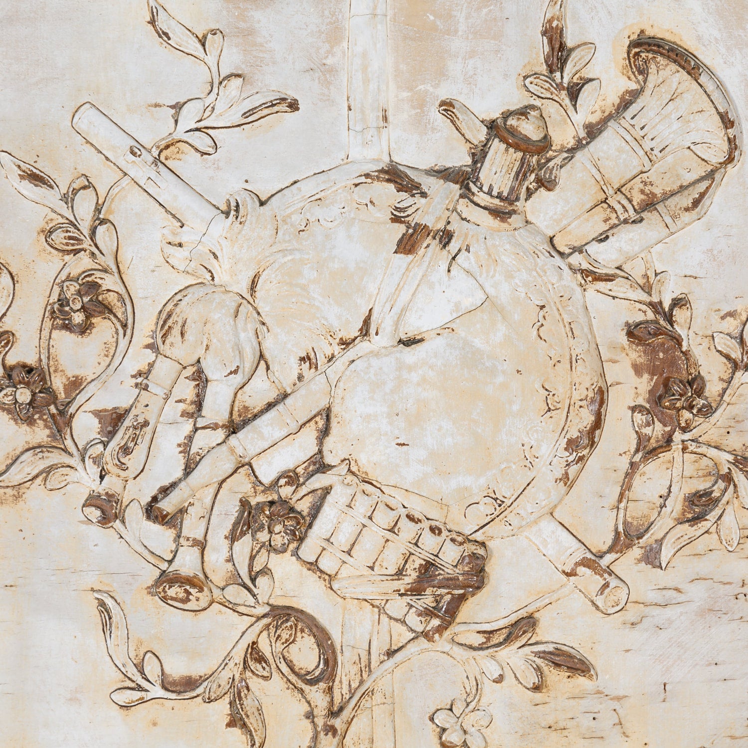 19th Century French Louis XV Style Painted Trumeau Mirror with Musical Instruments