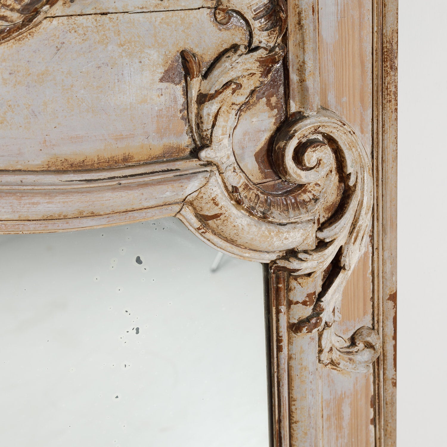 19th Century French Louis XV Style Painted Trumeau Mirror with Musical Instruments
