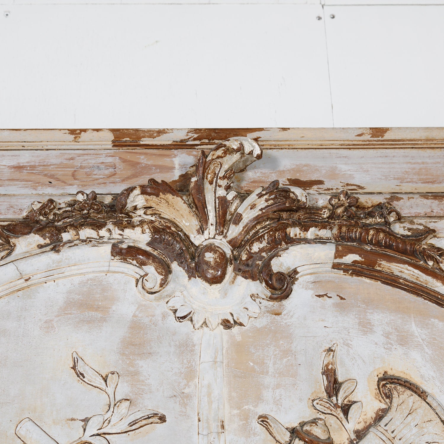 19th Century French Louis XV Style Painted Trumeau Mirror with Musical Instruments