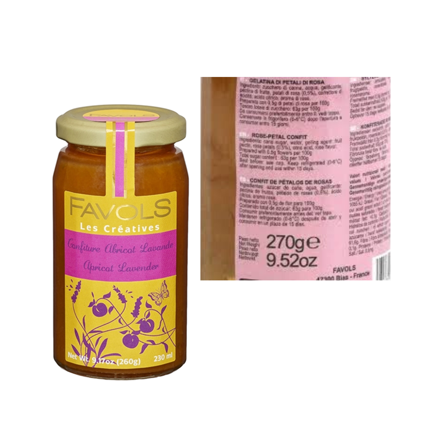 Favols Apricot Jam with Lavender, 9.2oz