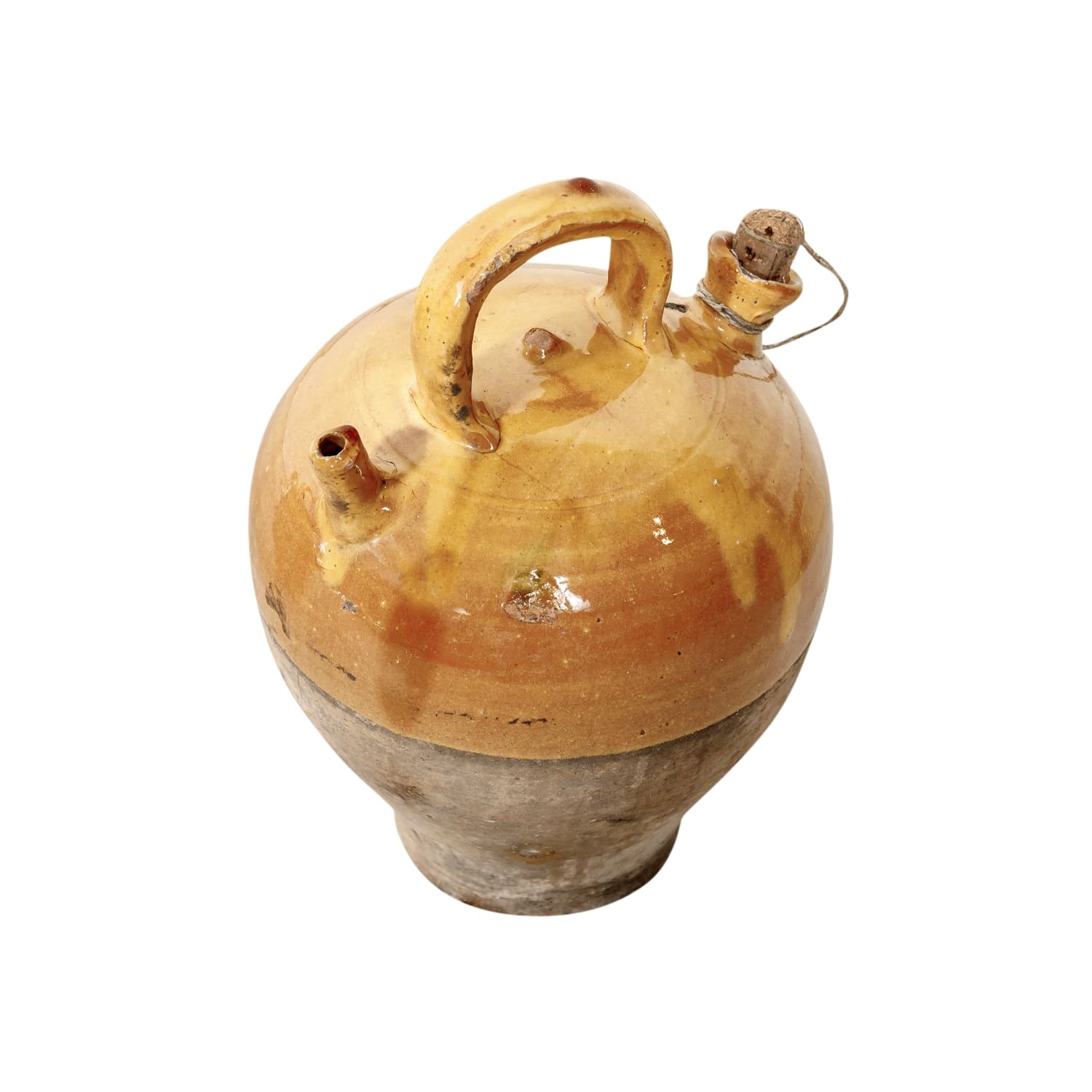 Antique French Yellow Glazed Gargoulette or Water Jug Complete with Cork
