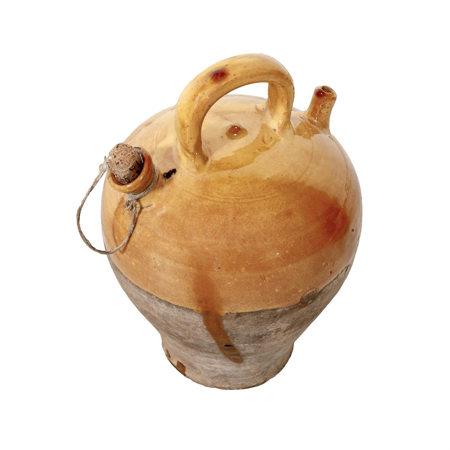 Antique French Yellow Glazed Gargoulette or Water Jug Complete with Cork