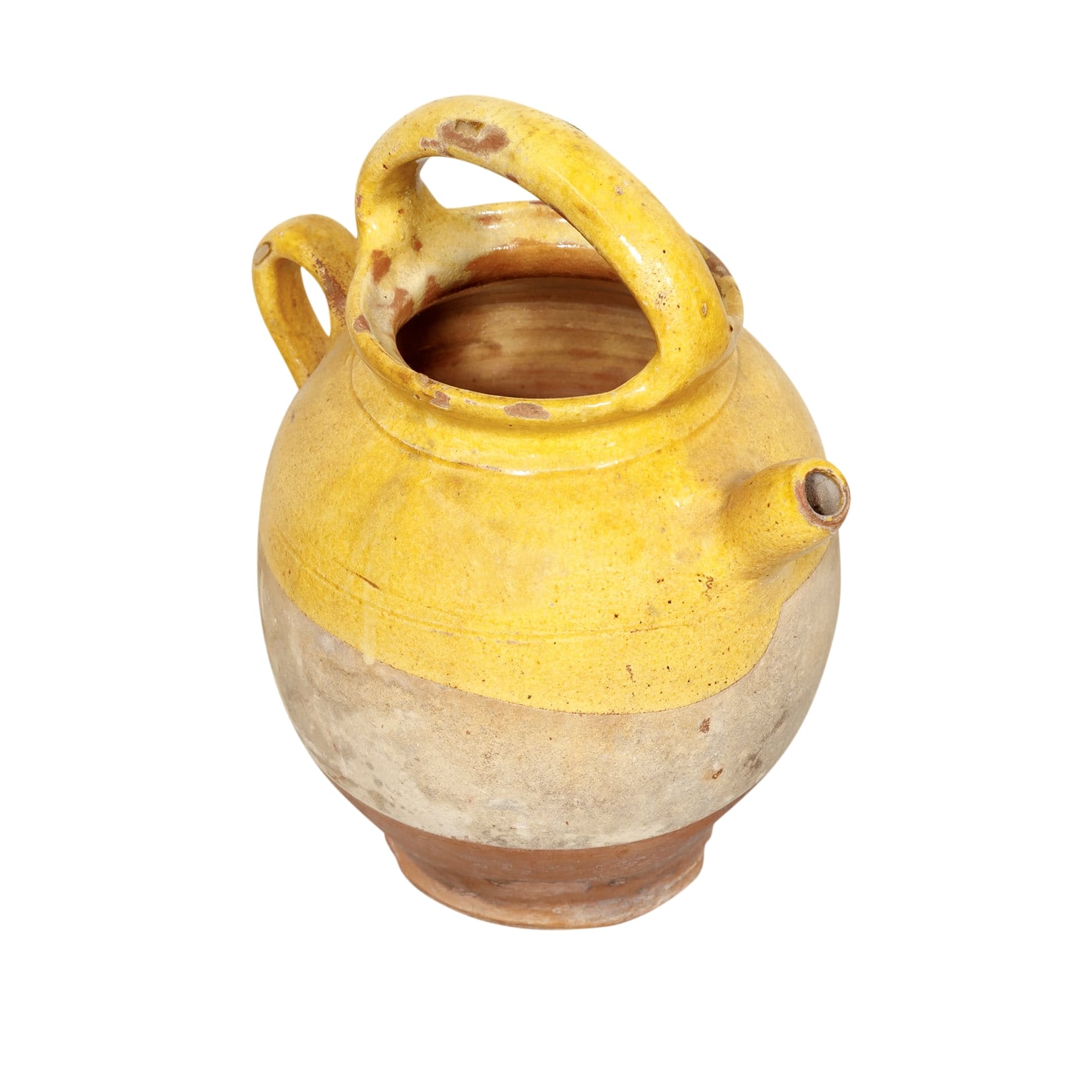 Antique French Cruche or Water Pitcher with Yellow Glaze