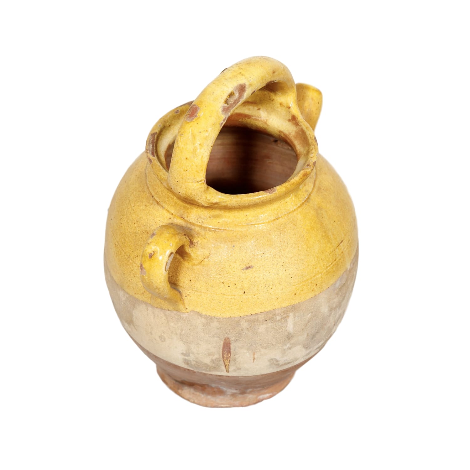 Antique French Cruche or Water Pitcher with Yellow Glaze