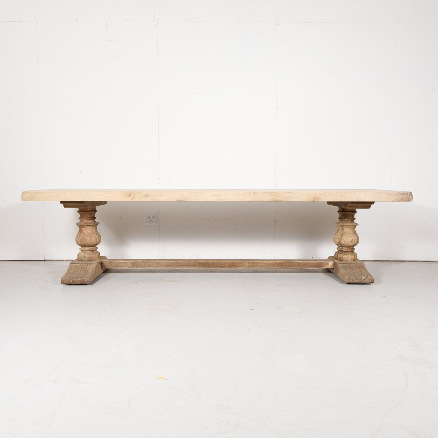 19th Century French Bleached Oak Trestle Dining Table