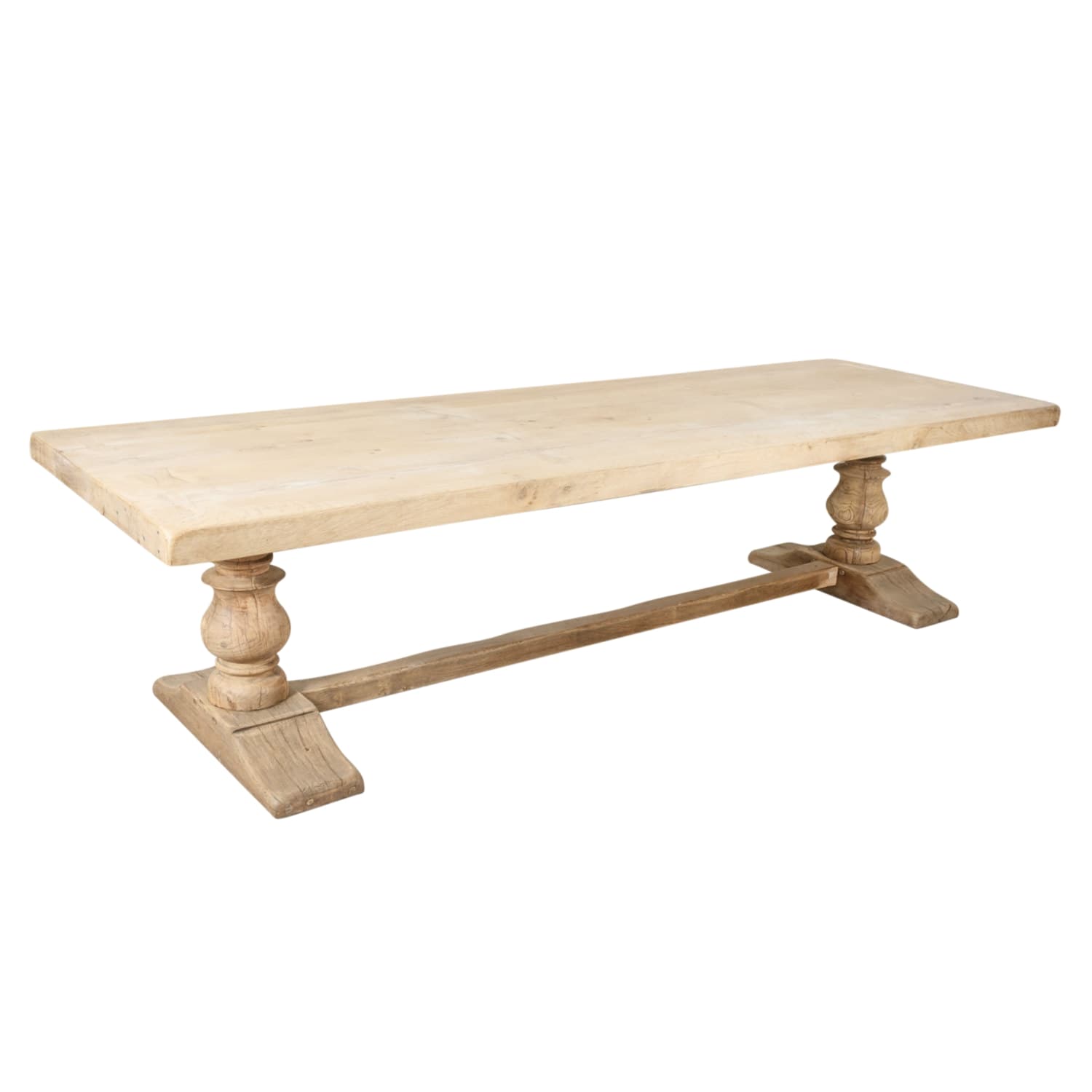 19th Century French Bleached Oak Trestle Dining Table