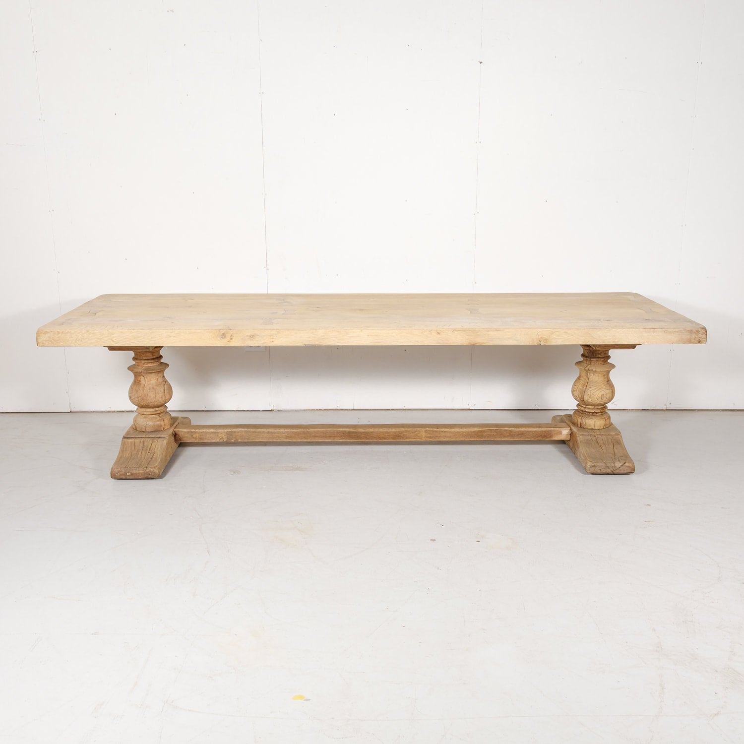 19th Century French Bleached Oak Trestle Dining Table