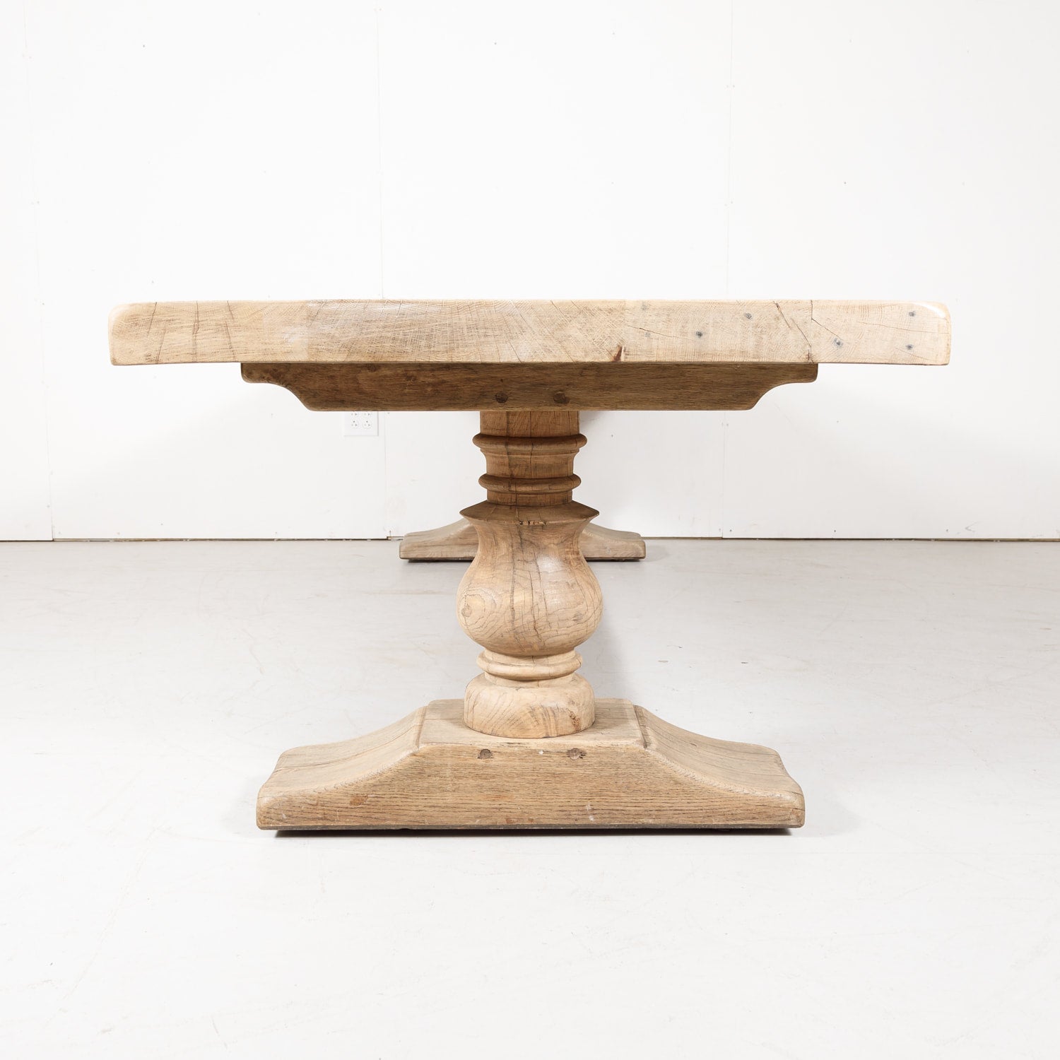 19th Century French Bleached Oak Trestle Dining Table