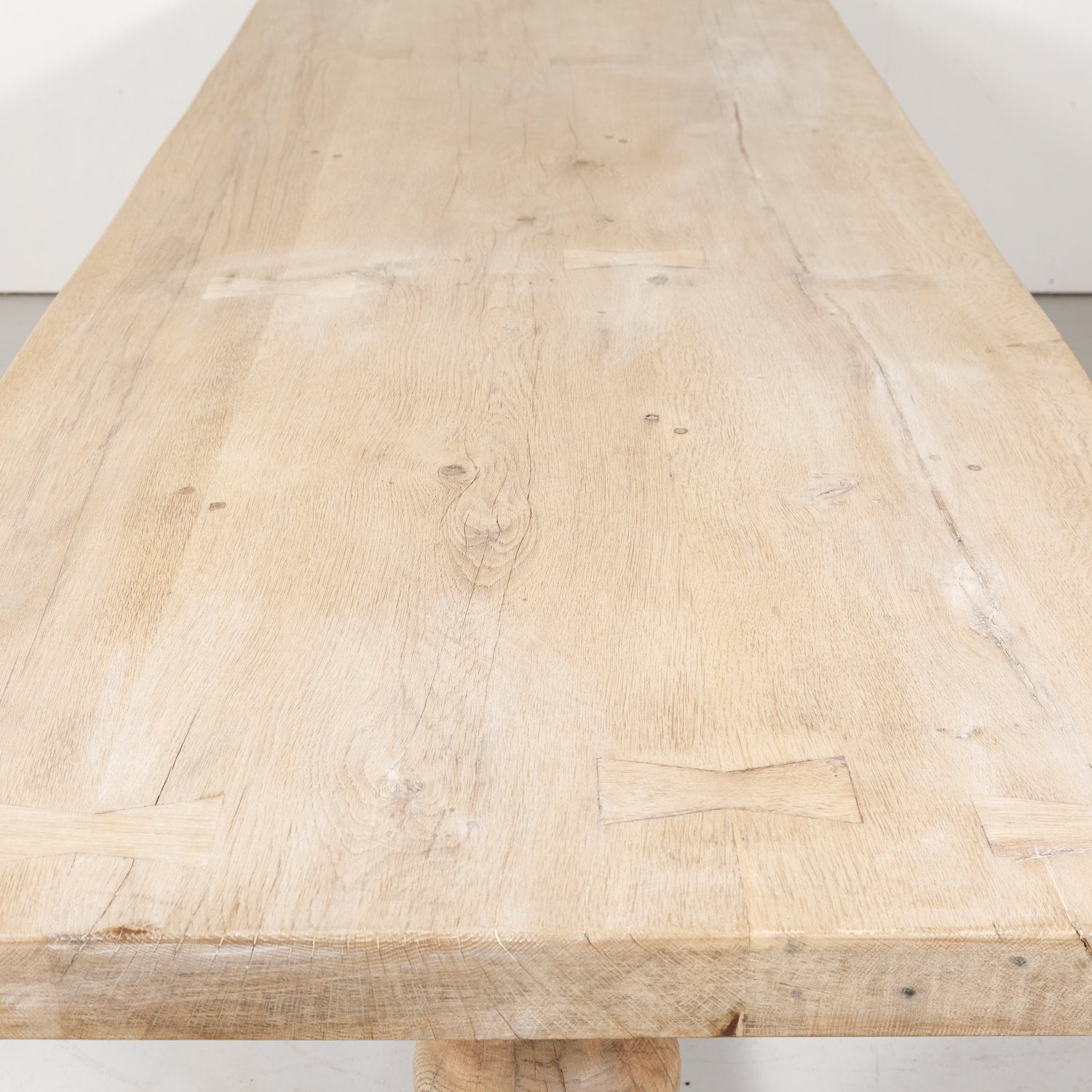 19th Century French Bleached Oak Trestle Dining Table
