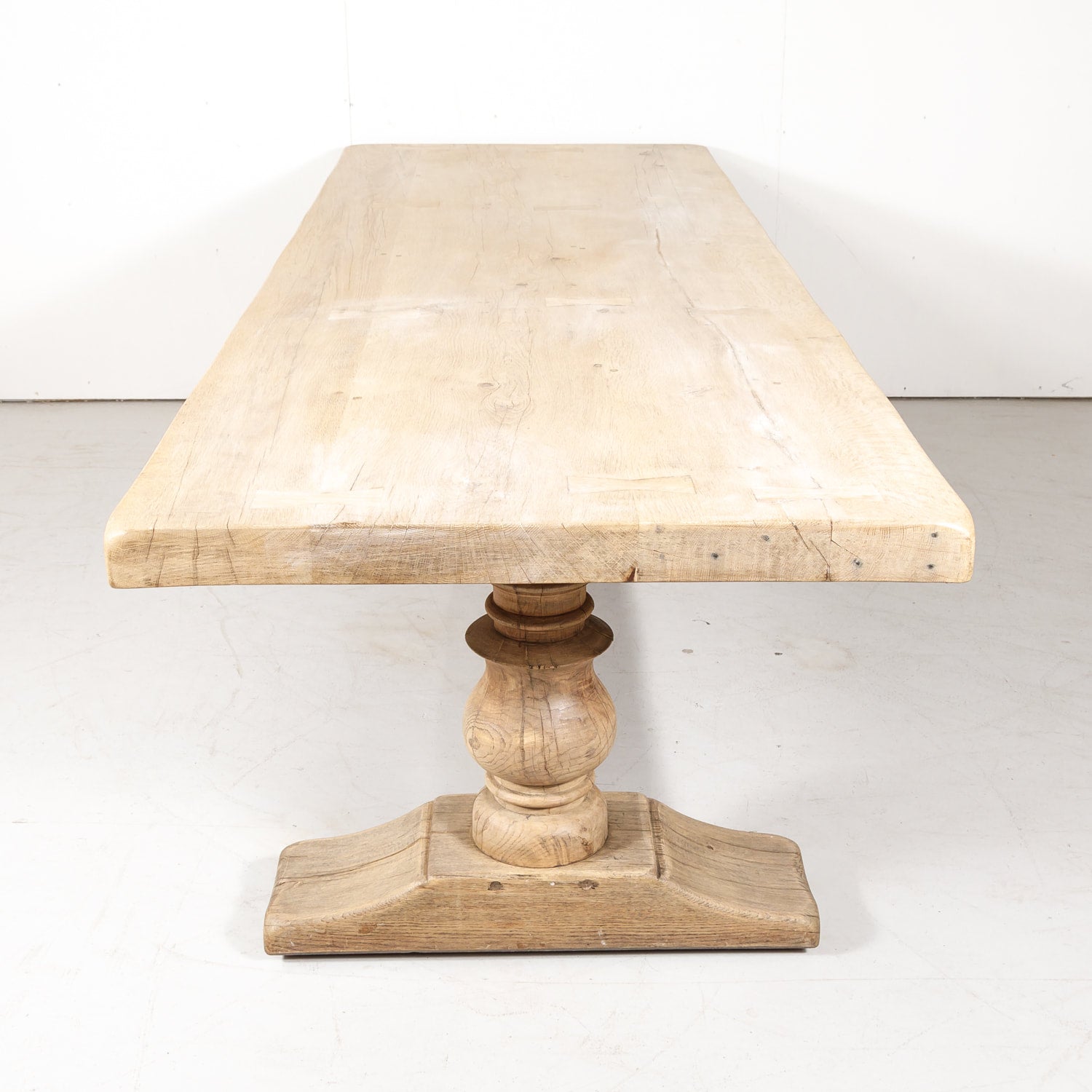 19th Century French Bleached Oak Trestle Dining Table