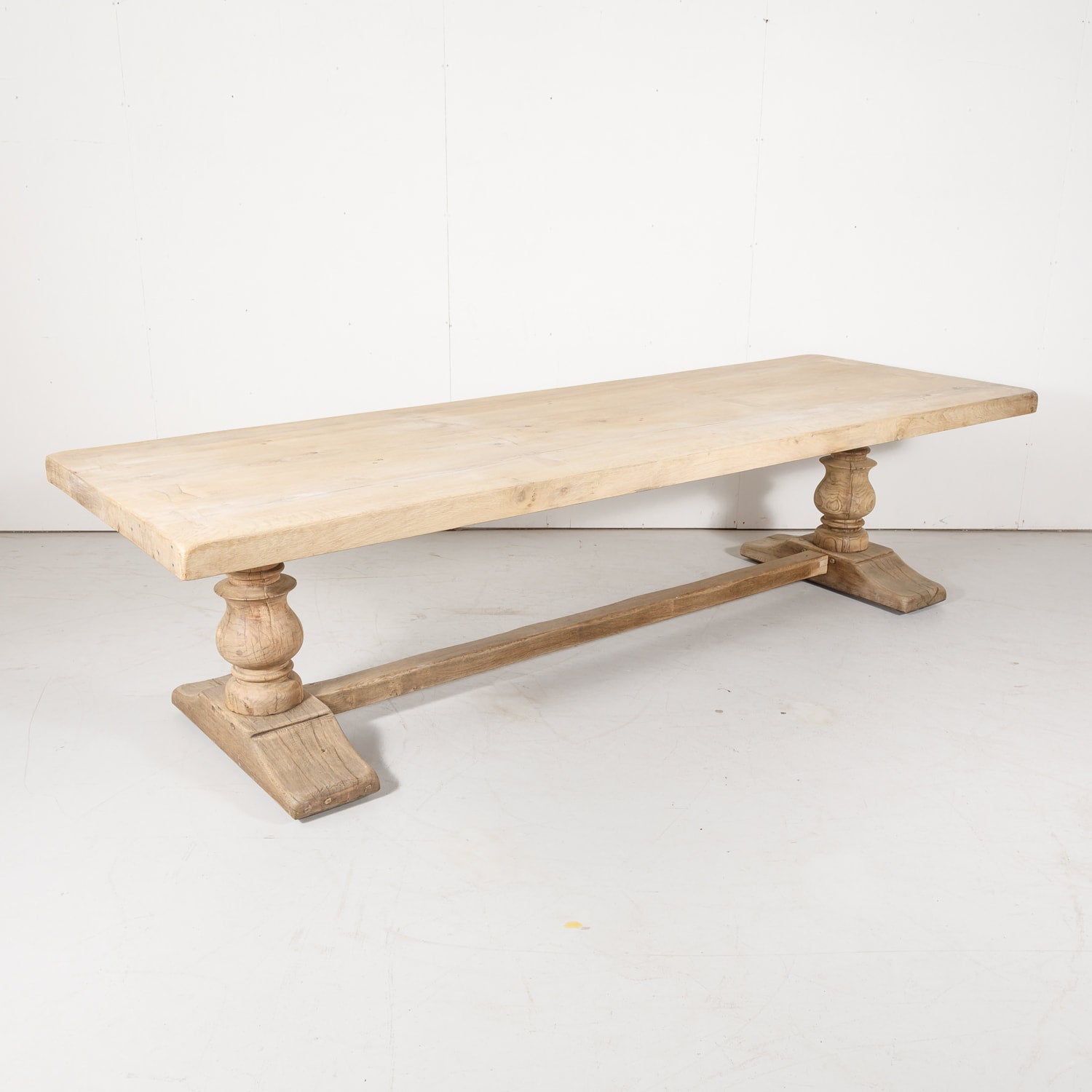 19th Century French Bleached Oak Trestle Dining Table