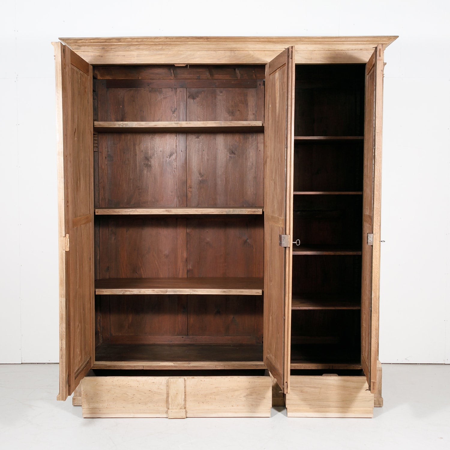 Monumental 18th Century French Directoire Period Bleached Walnut Placard or Wardrobe