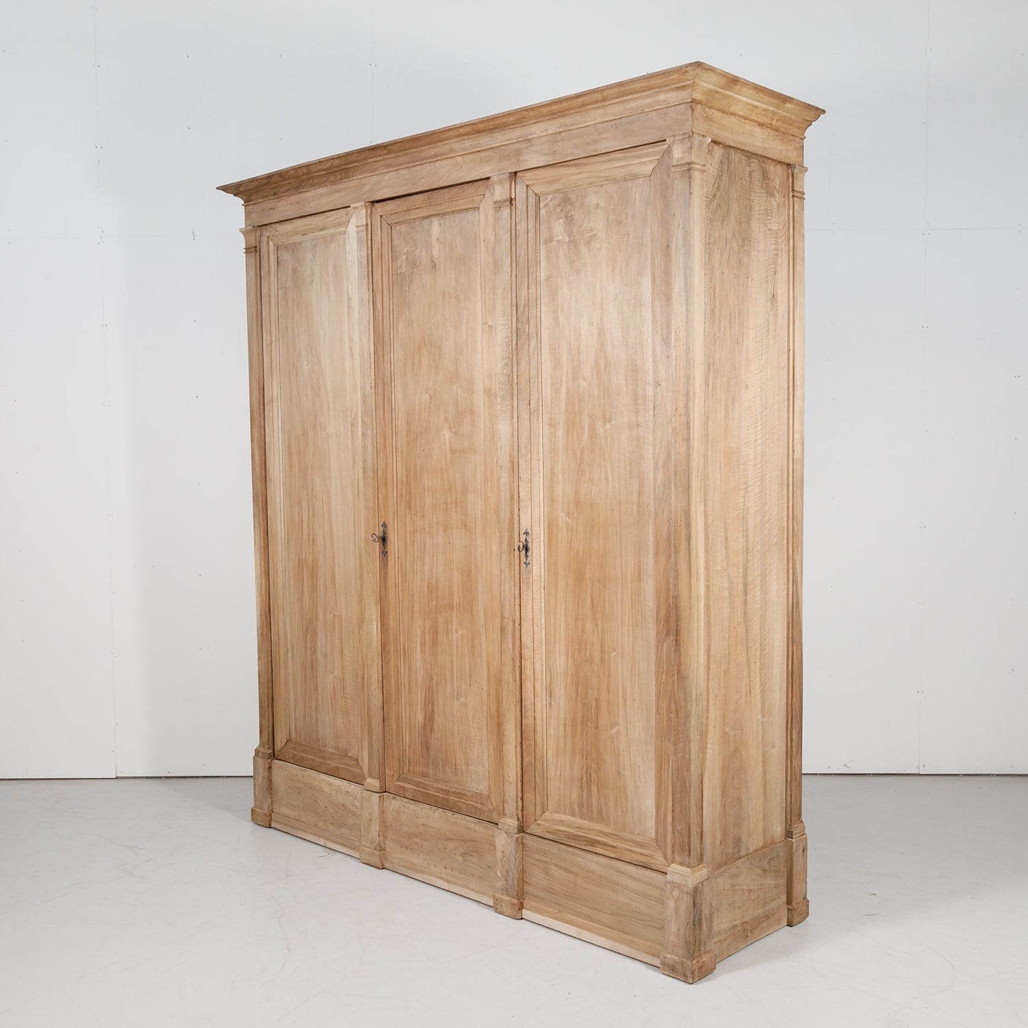 Monumental 18th Century French Directoire Period Bleached Walnut Placard or Wardrobe