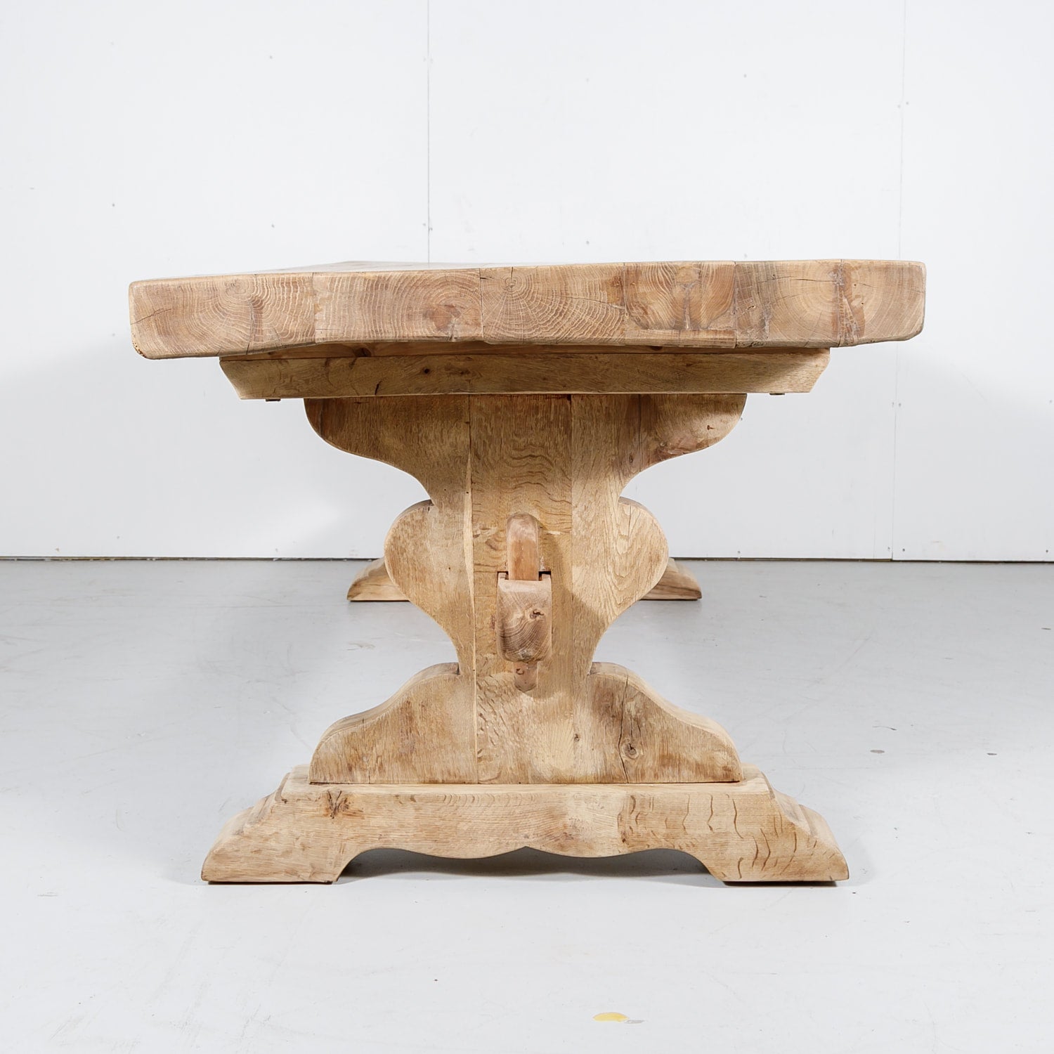 Antique French Washed Oak Normandy Monastery Trestle Table 