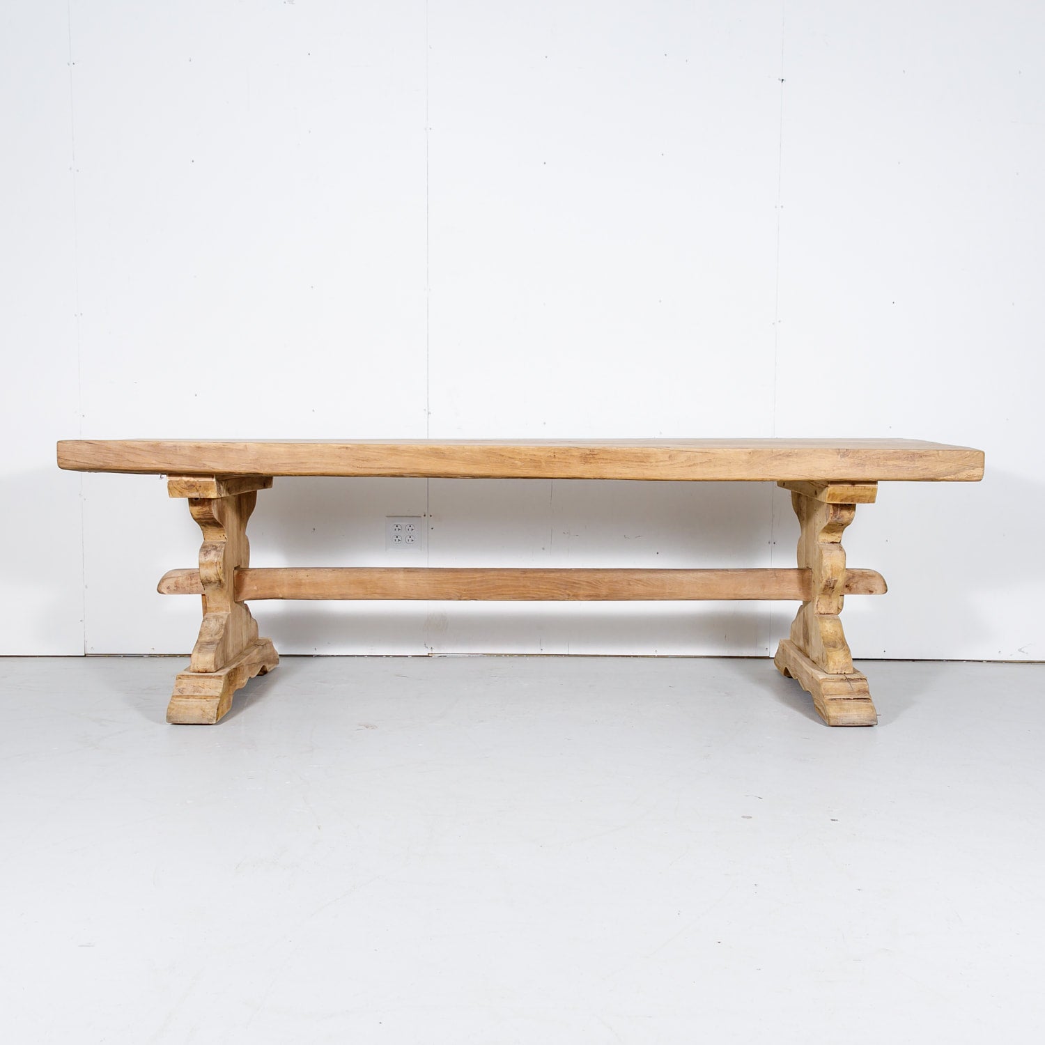 Antique French Washed Oak Normandy Monastery Trestle Table 