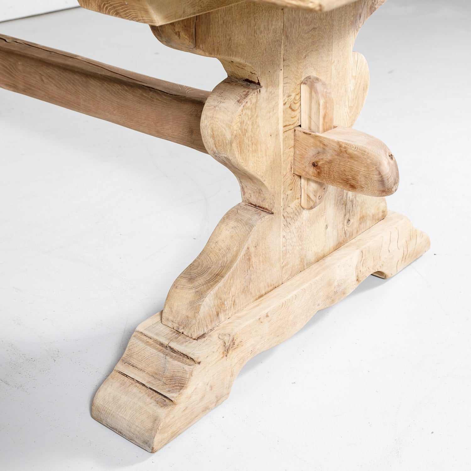 Antique French Washed Oak Normandy Monastery Trestle Table 