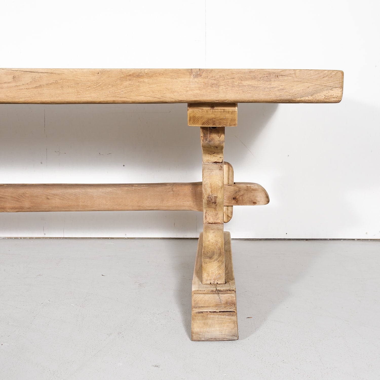 Antique French Washed Oak Normandy Monastery Trestle Table 