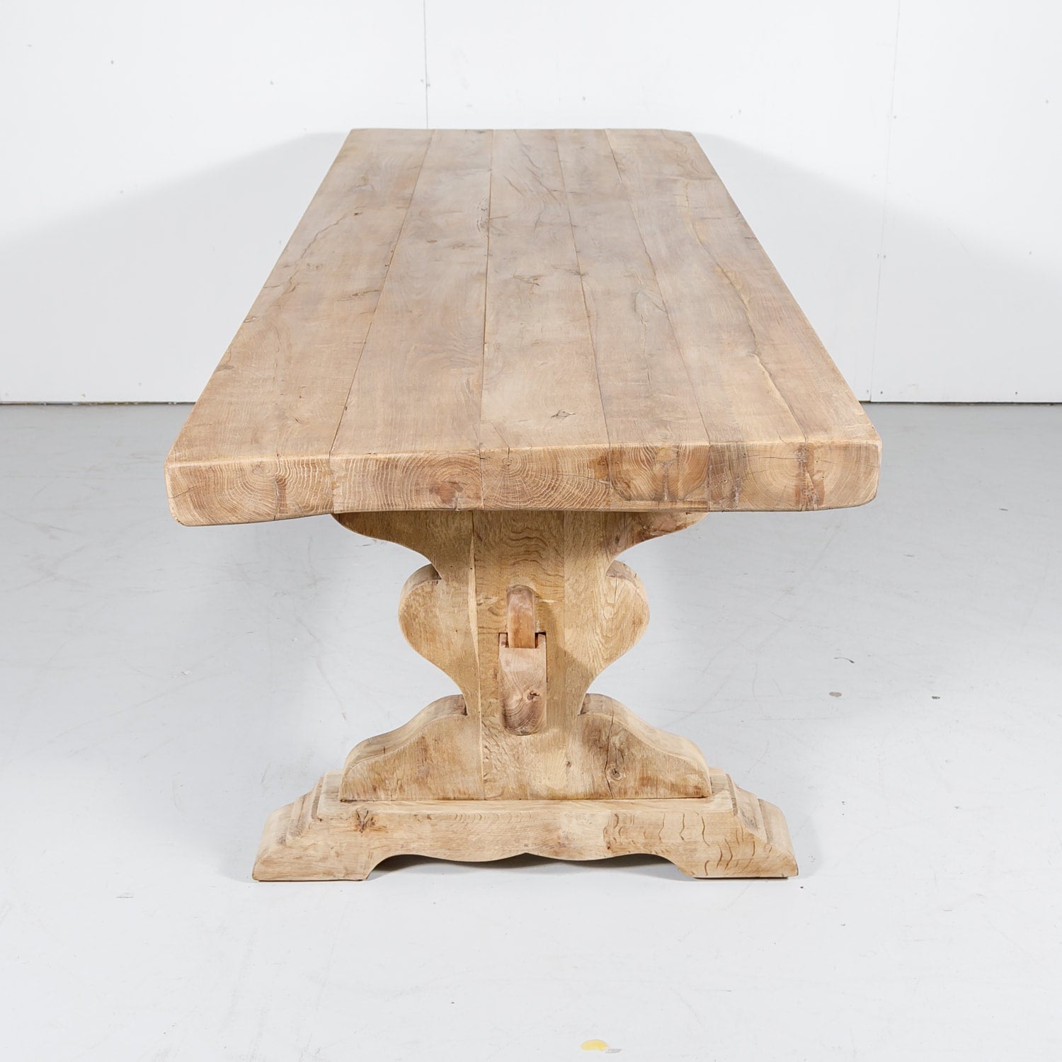 Antique French Washed Oak Normandy Monastery Trestle Table 
