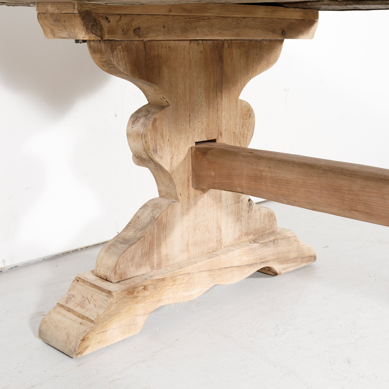 Antique French Washed Oak Normandy Monastery Trestle Table 