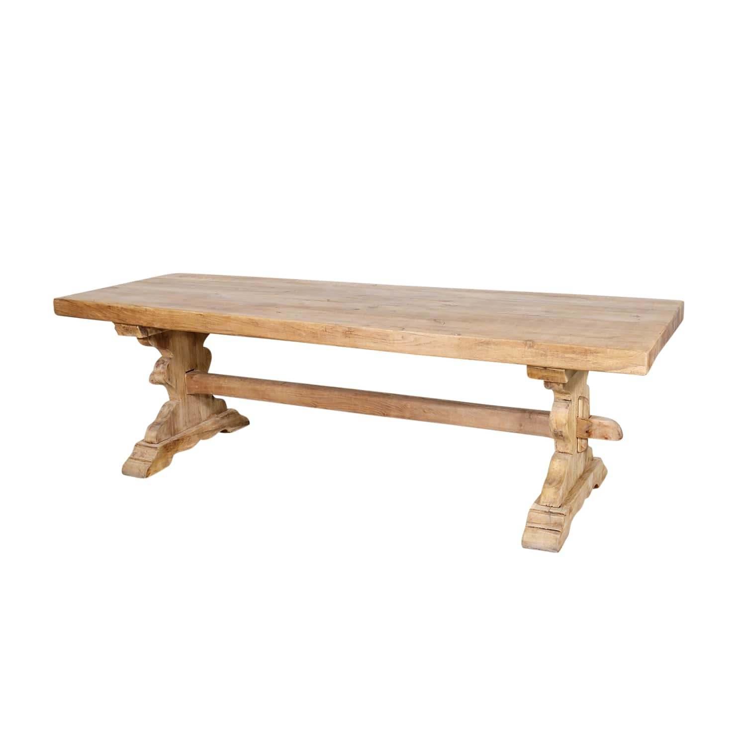 Antique French Washed Oak Normandy Monastery Trestle Table 