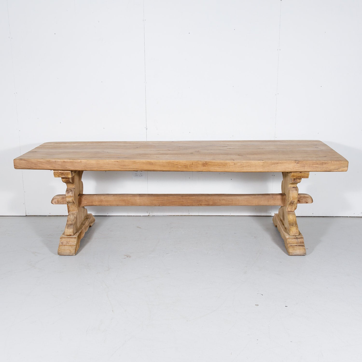 Antique French Washed Oak Normandy Monastery Trestle Table 