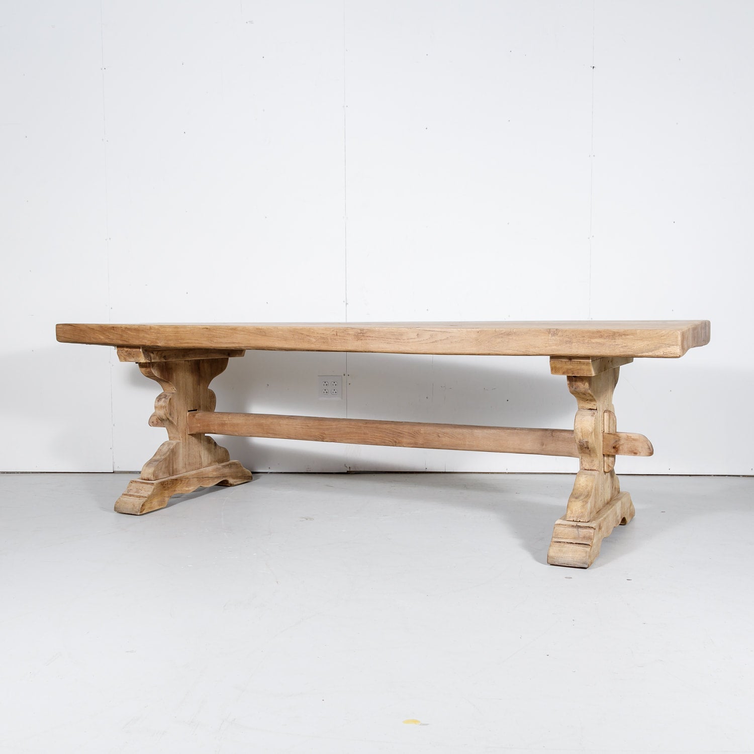 Antique French Washed Oak Normandy Monastery Trestle Table 