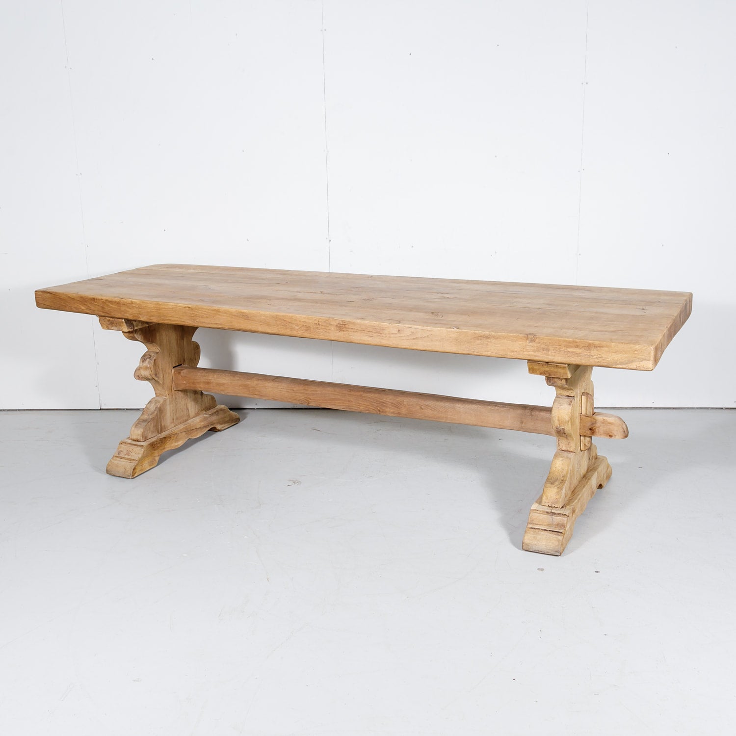 Antique French Washed Oak Normandy Monastery Trestle Table 