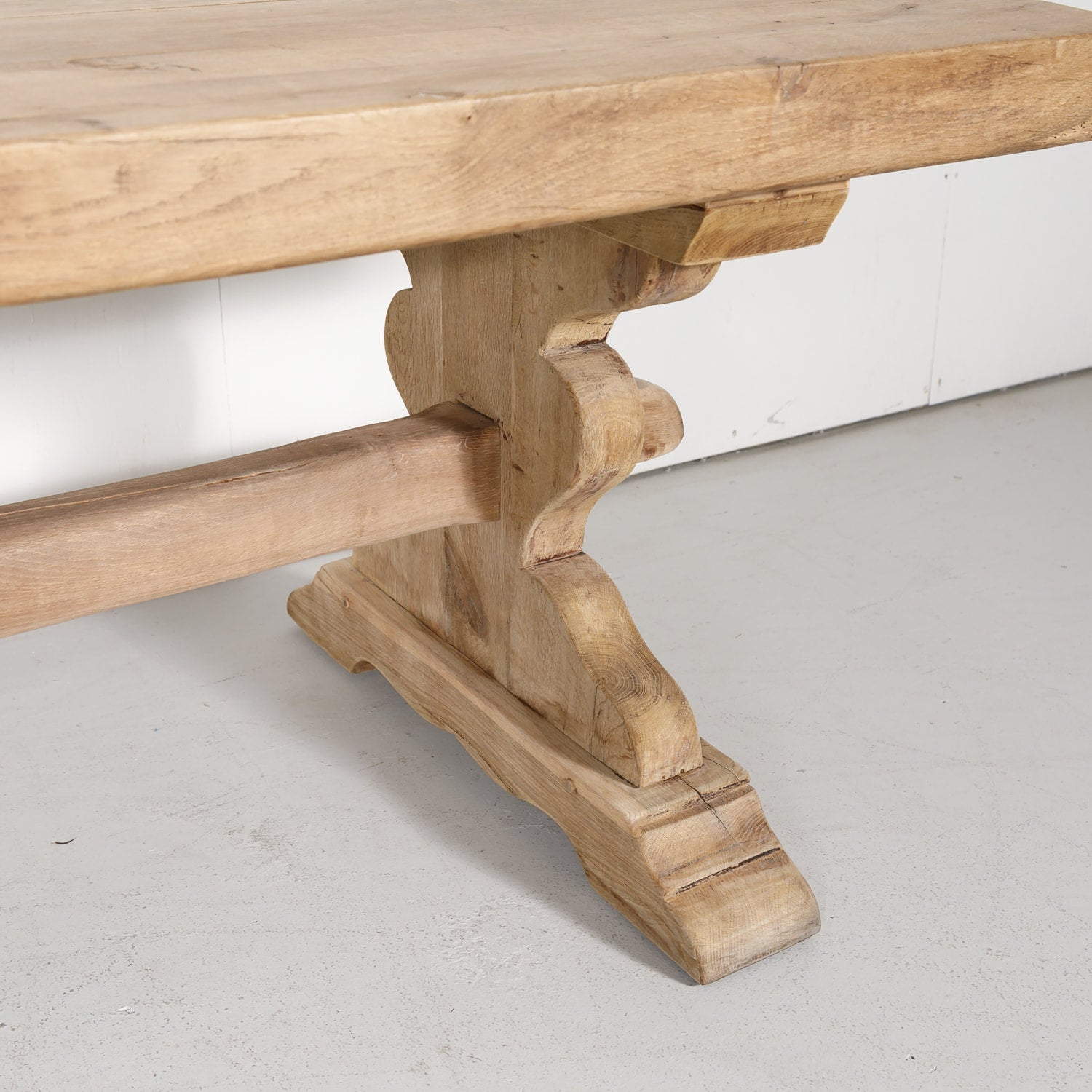 Antique French Washed Oak Normandy Monastery Trestle Table 