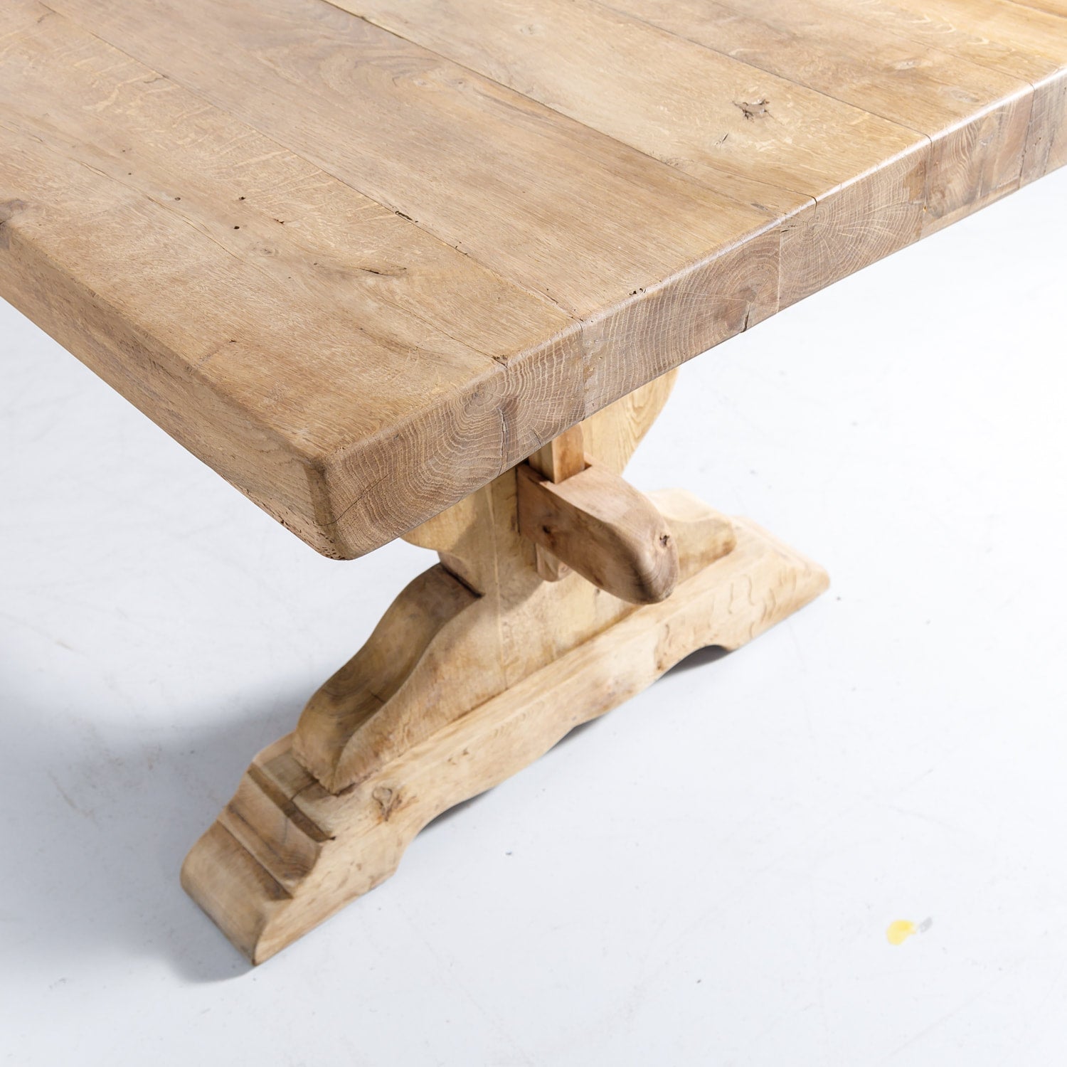 Antique French Washed Oak Normandy Monastery Trestle Table 