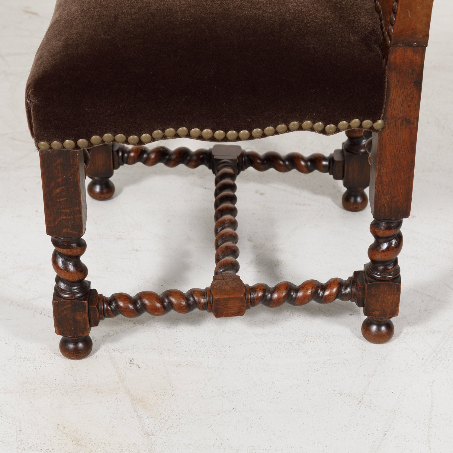 19th Century French Louis XIII Style Leather and Mohair Barley Twist Side Chairs, Set of 6