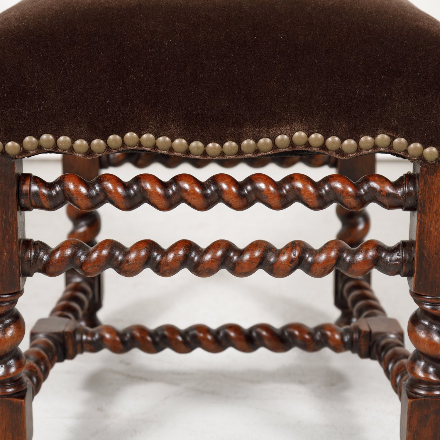 19th Century French Louis XIII Style Leather and Mohair Barley Twist Side Chairs, Set of 6
