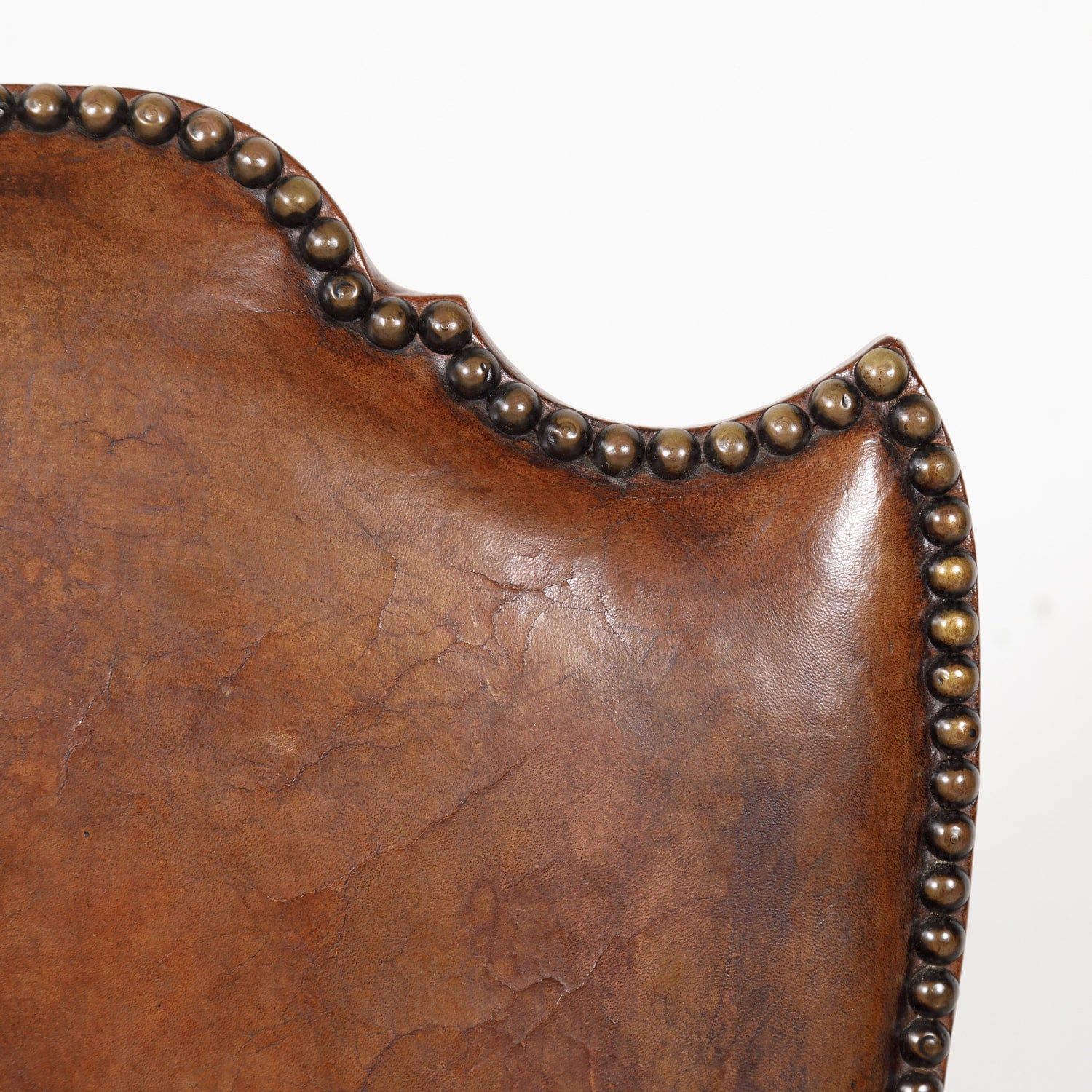 Antique French Louis XIII Style Leather and Mohair Barley Twist Armchair