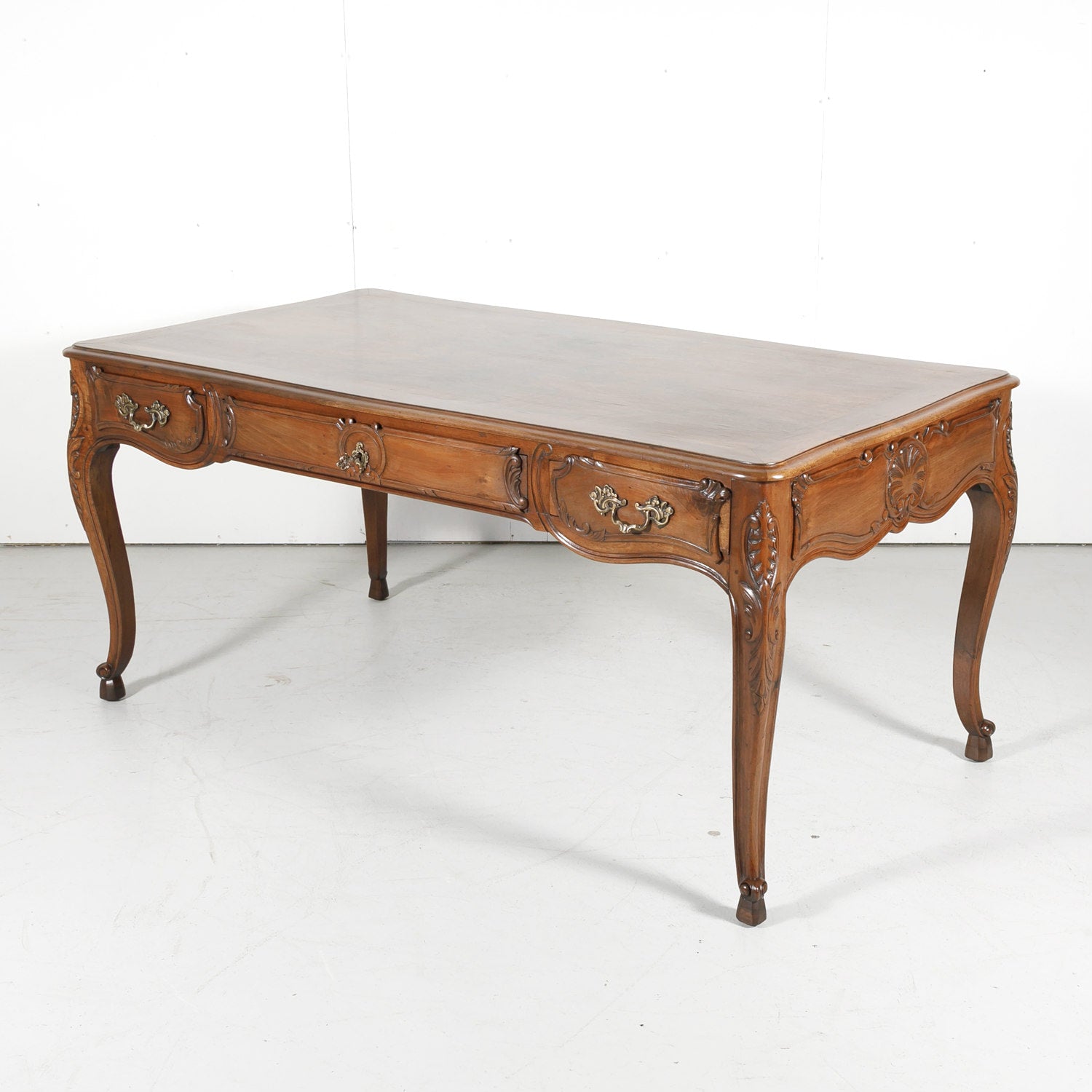 19th Century French Louis XV Walnut Bureau Plat or Writing Table