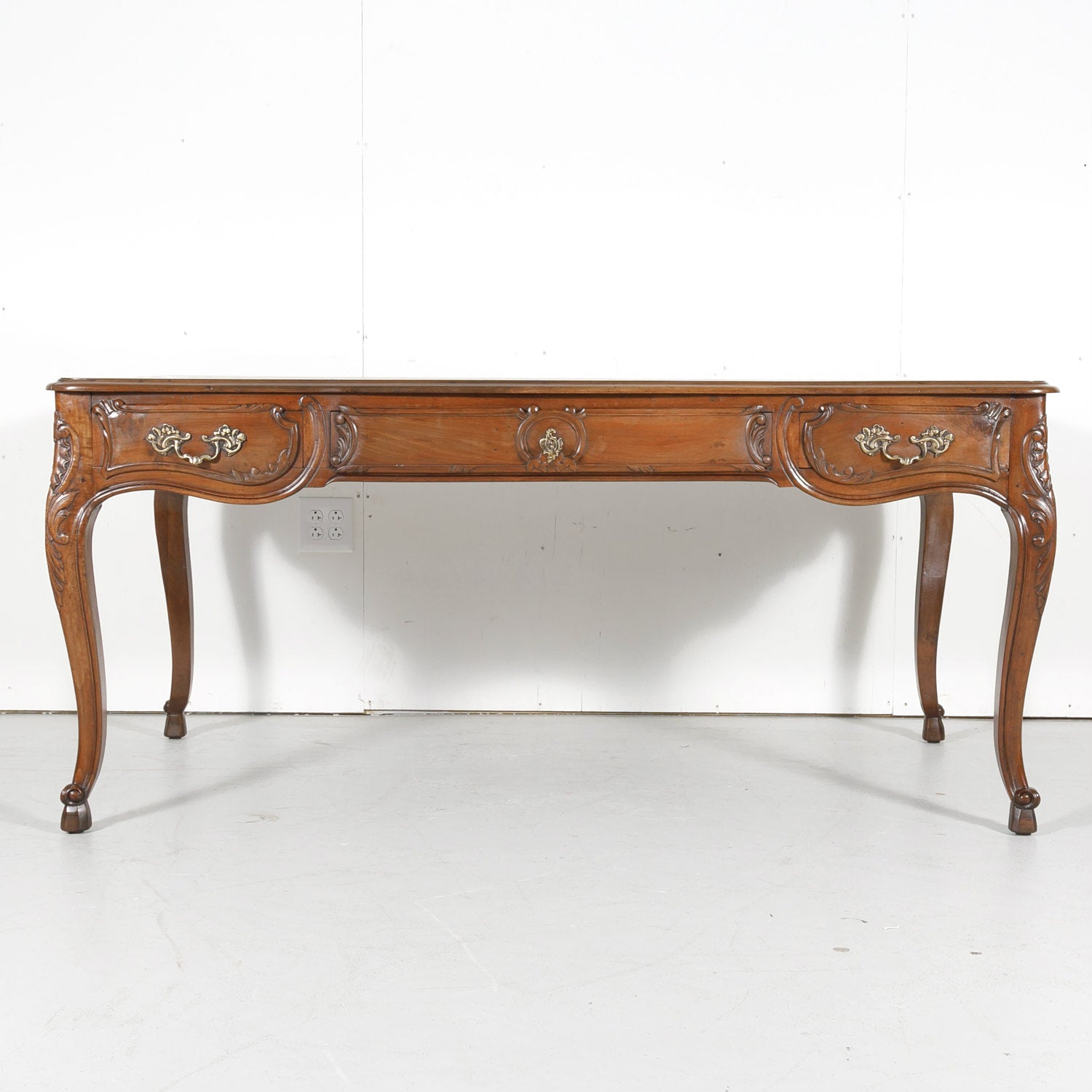 19th Century French Louis XV Walnut Bureau Plat or Writing Table
