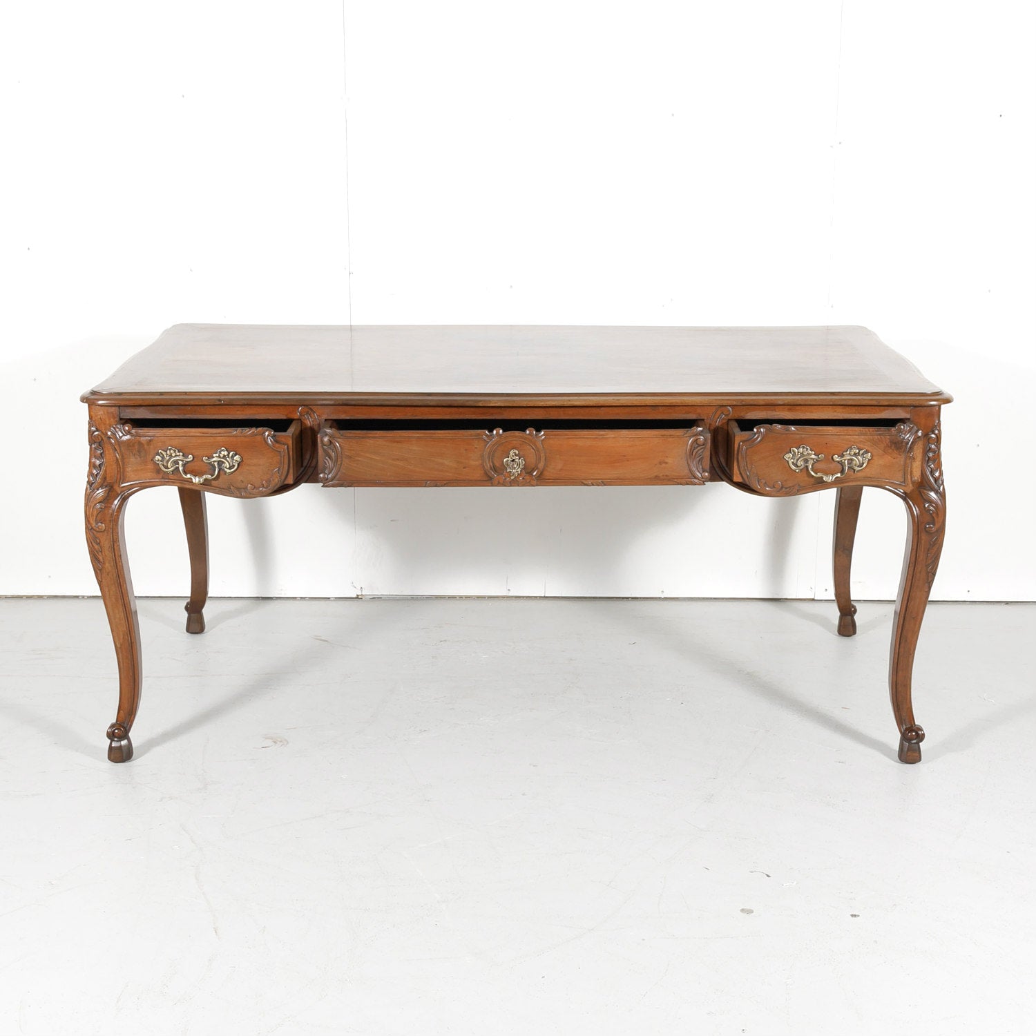 19th Century French Louis XV Walnut Bureau Plat or Writing Table