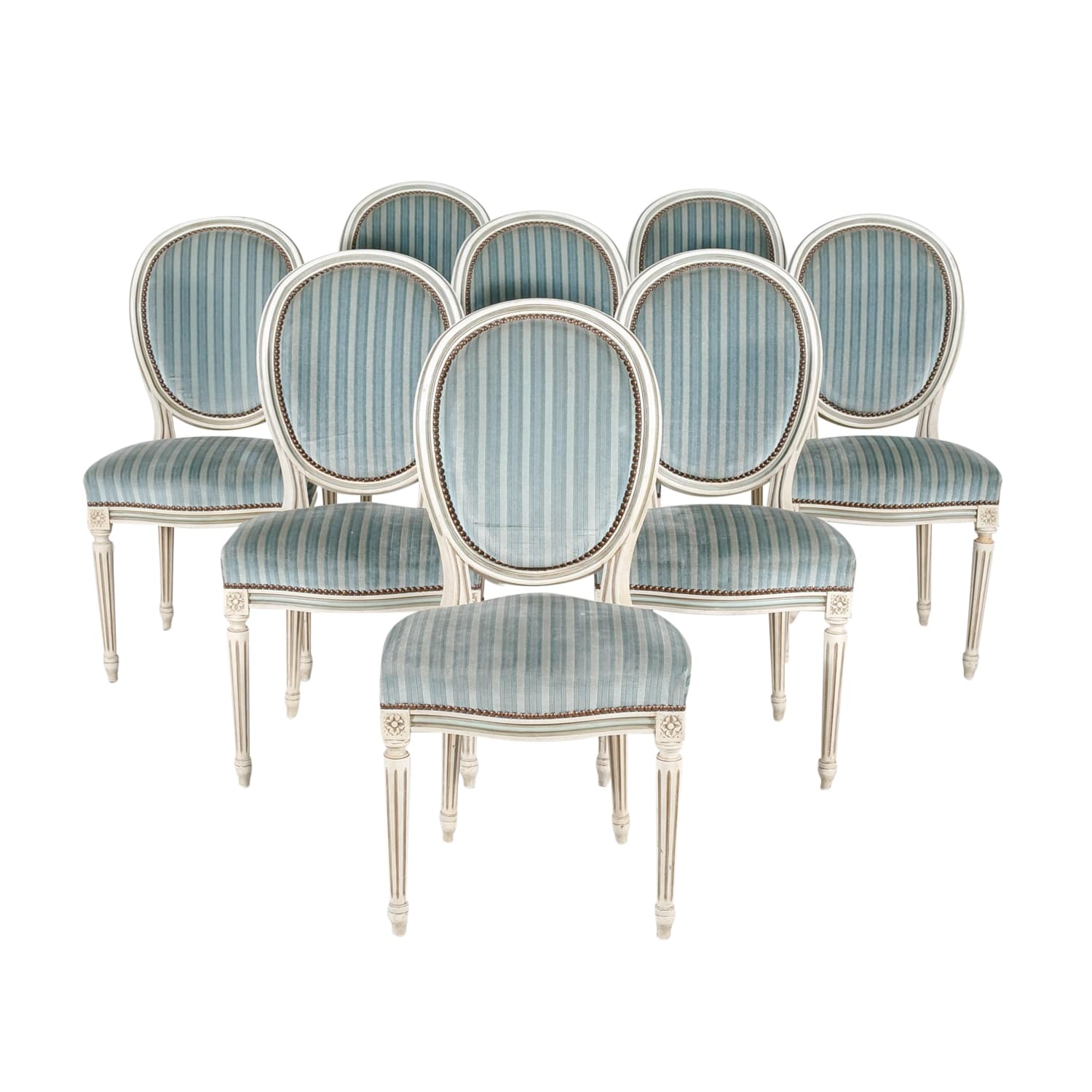 Antique French Louis XVI Style Painted Side Chairs, Set of 8