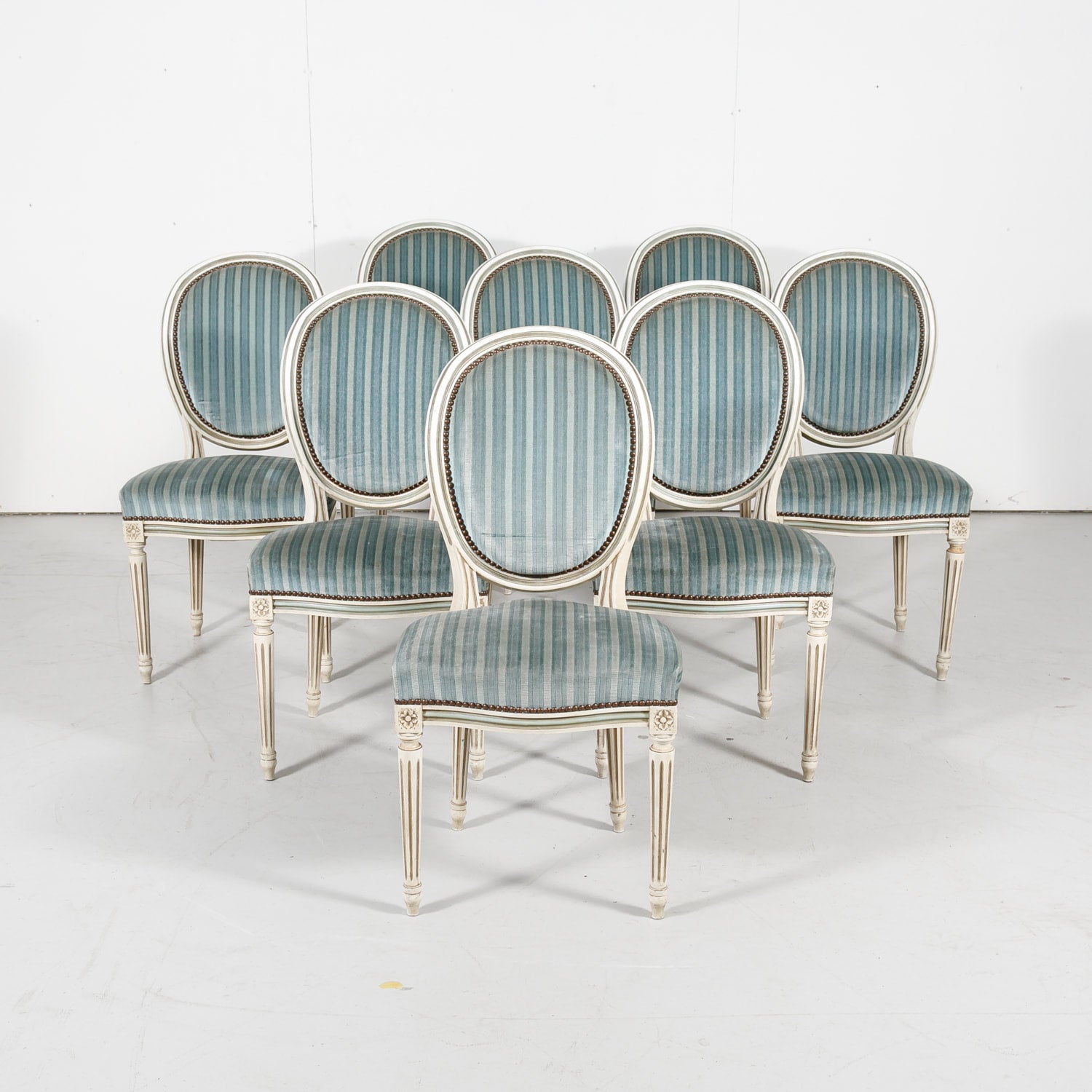 Antique French Louis XVI Style Painted Side Chairs, Set of 8