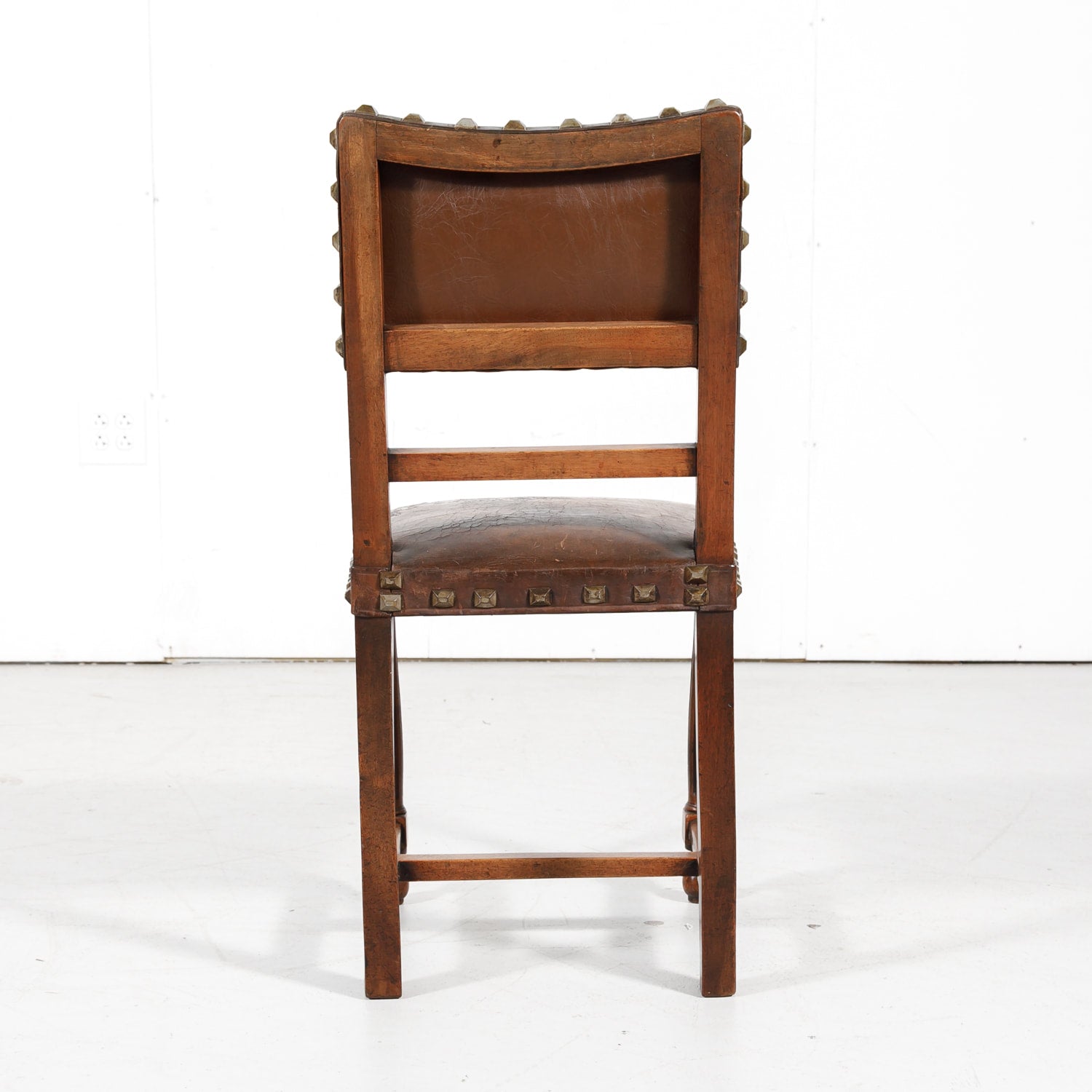 Antique French Henri II Leather Side Chairs, Set of 10