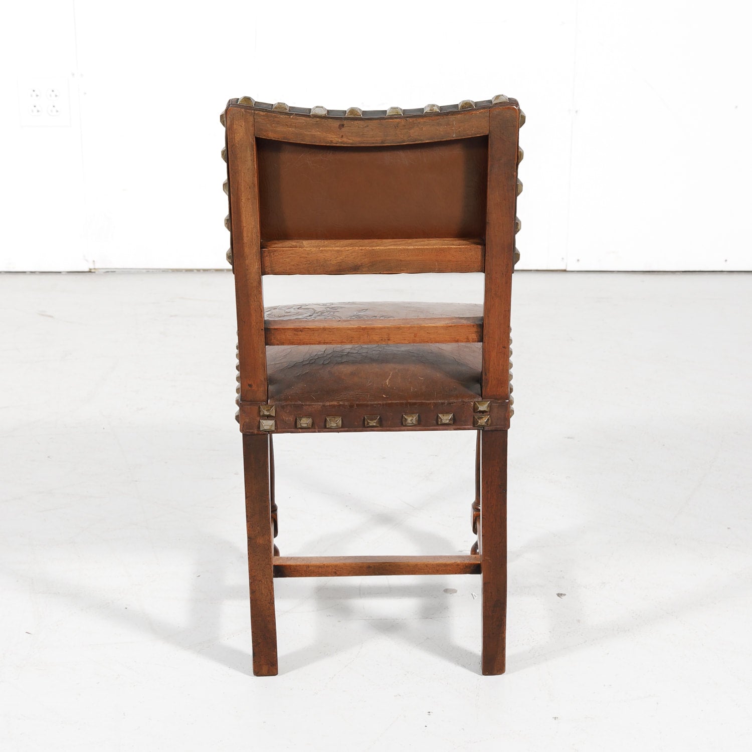 Antique French Henri II Leather Side Chairs, Set of 10